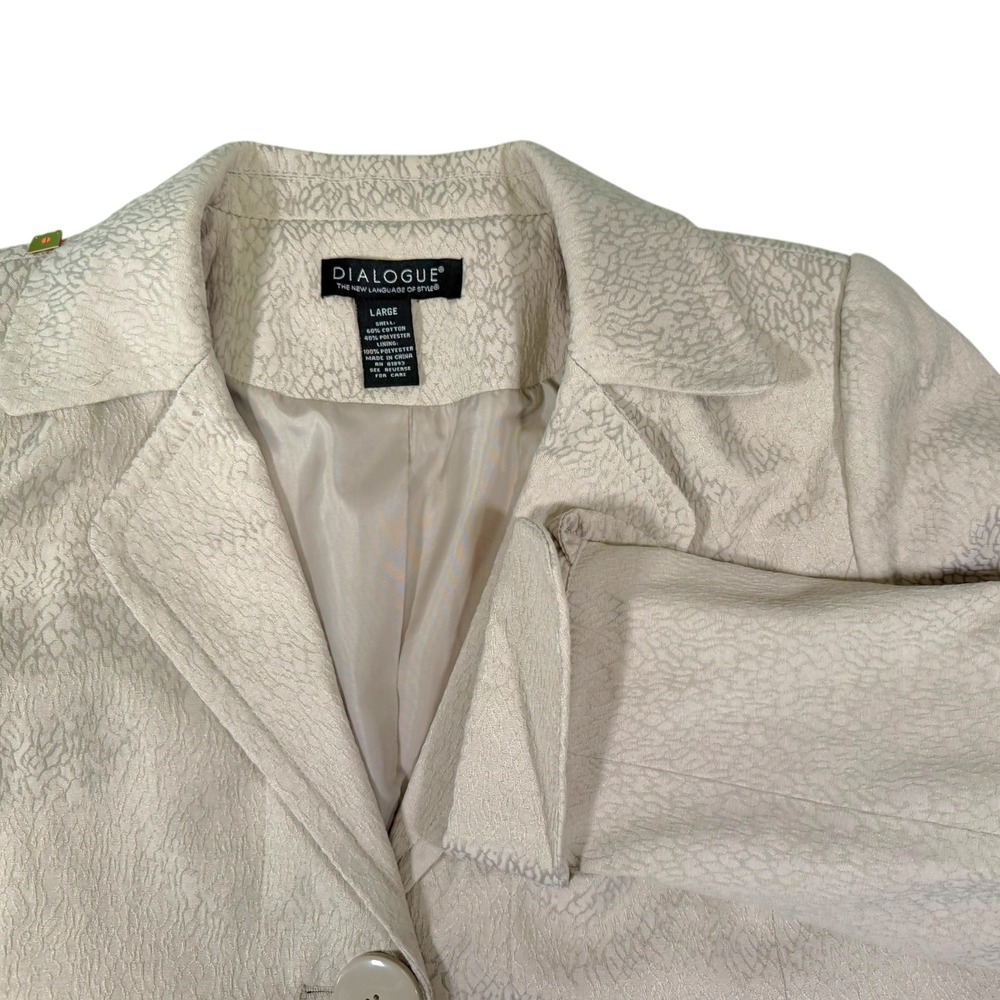 Dialogue Large Beige Blazer Textured Jacquard Single Button Officecore Chic